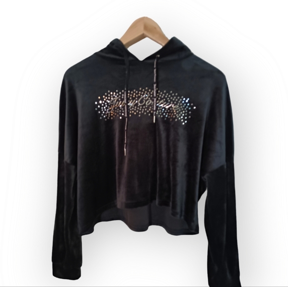 Juicy Couture Black velvet Cropped Hoodie pullover large - Picture 8 of 9
